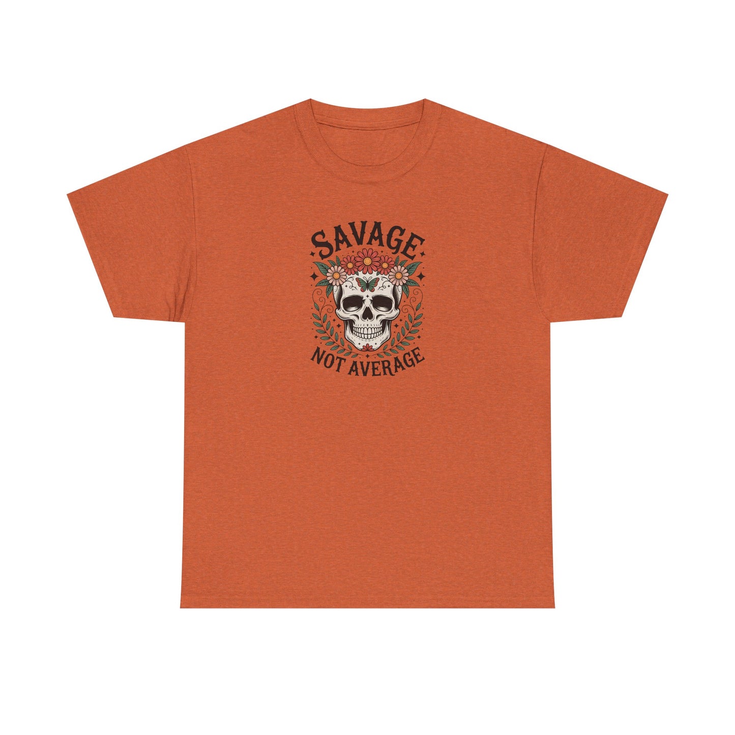 Savage Not Average Skull T-Shirt – Floral Skull Graphic Tee Vintage Style