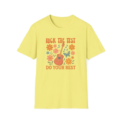Rock the Test Guitar T‑Shirt — Do Your Best Retro Floral Tee - State Testing Teacher Tee
