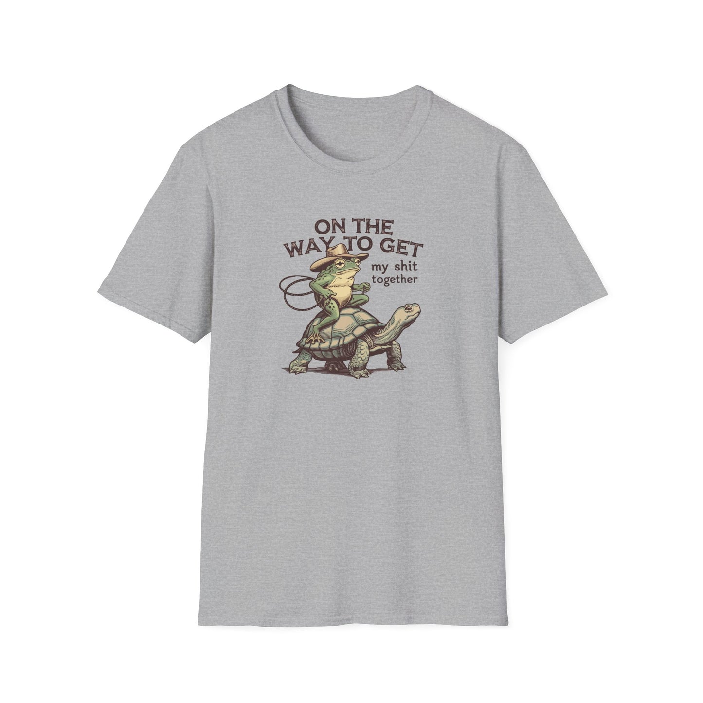 Funny Frog & Turtle T-Shirt – “On the Way to Get My Sh*t Together” Graphic Tee | Unisex Casual Humor Shirt