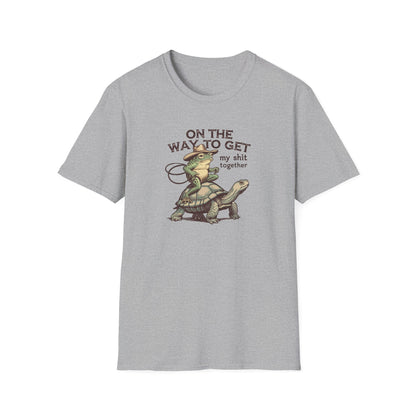 Funny Frog & Turtle T-Shirt – “On the Way to Get My Sh*t Together” Graphic Tee | Unisex Casual Humor Shirt