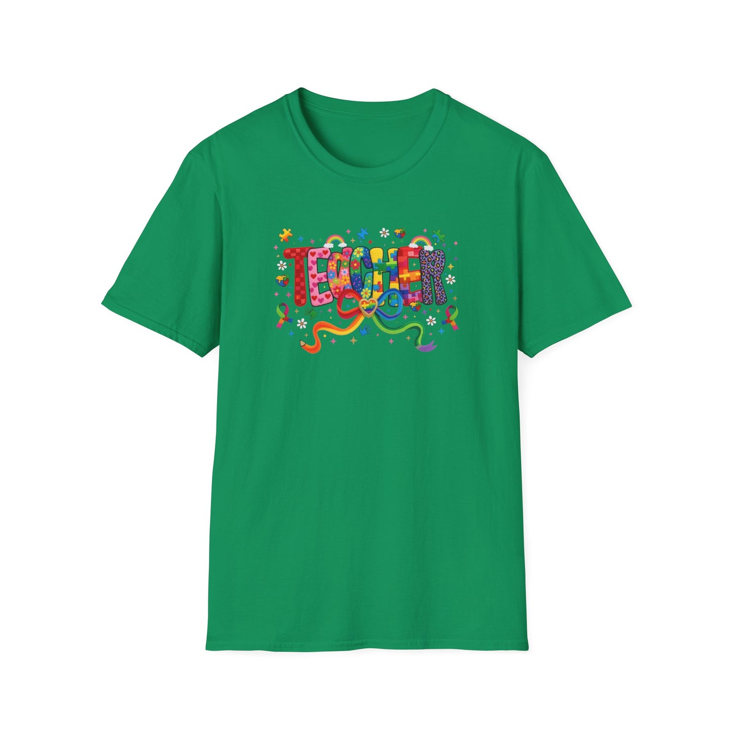 Colorful Teacher Shirt – Autism Awareness Teacher Tee – Inclusive Classroom T-Shirt – Rainbow Puzzle Piece Teacher Gift