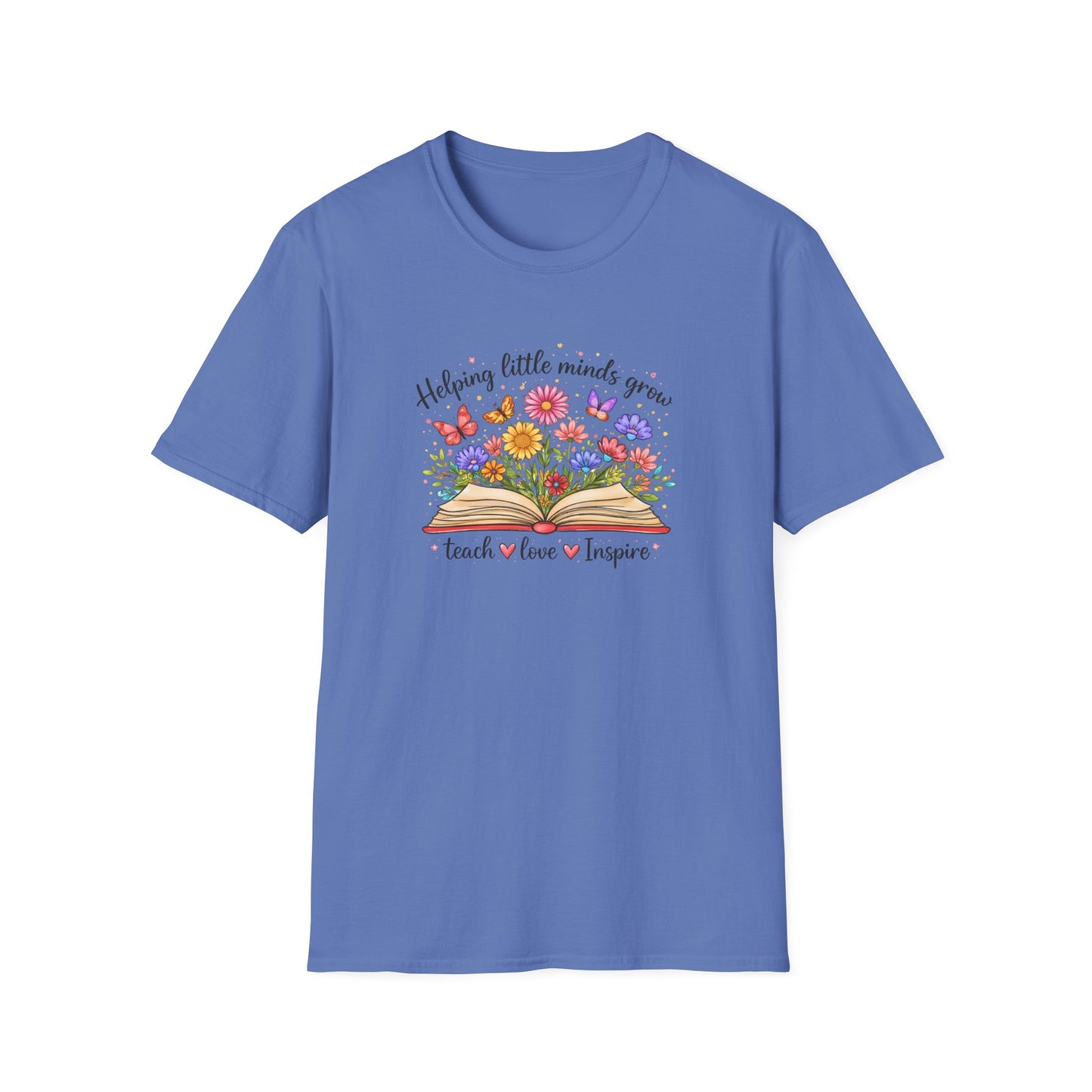 Helping Little Minds Grow Teacher Shirt | Teach Love Inspire Floral Book Tee