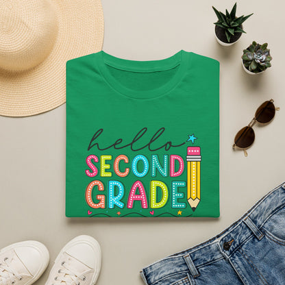 Hello Second Grade Pencil T-Shirt — Colorful Back-to-School Cute School Spirit Tee