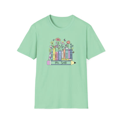 Custom Name Floral Book T-Shirt – Mrs. Custom Pencil Tee