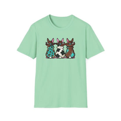 Western Easter Bunny T-Shirt – Cowgirl Bunny Graphic Tee, Rustic Cow Print & Leopard Bunny Shirt, Country Easter Shirt, Farmhouse Spring Tee