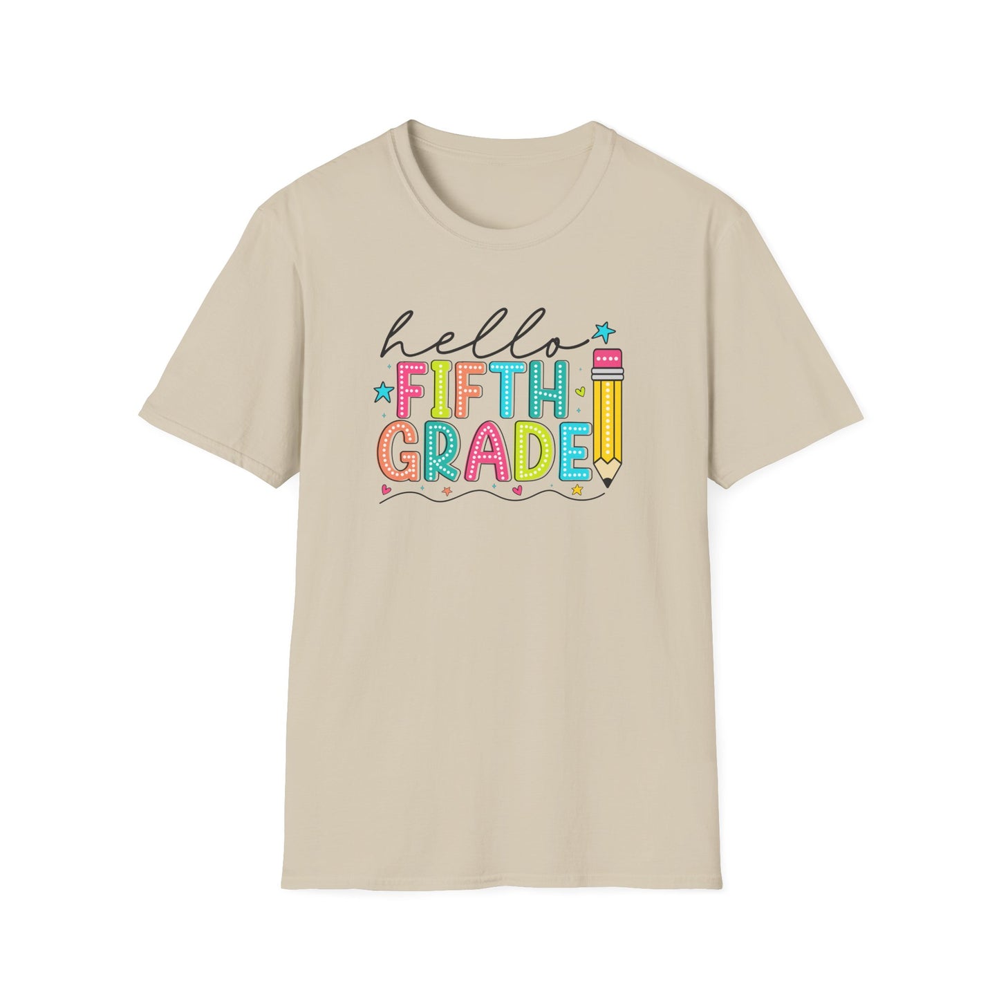 Hello Fifth Grade Pencil T-Shirt — Colorful Back-to-School Cute School Spirit Tee
