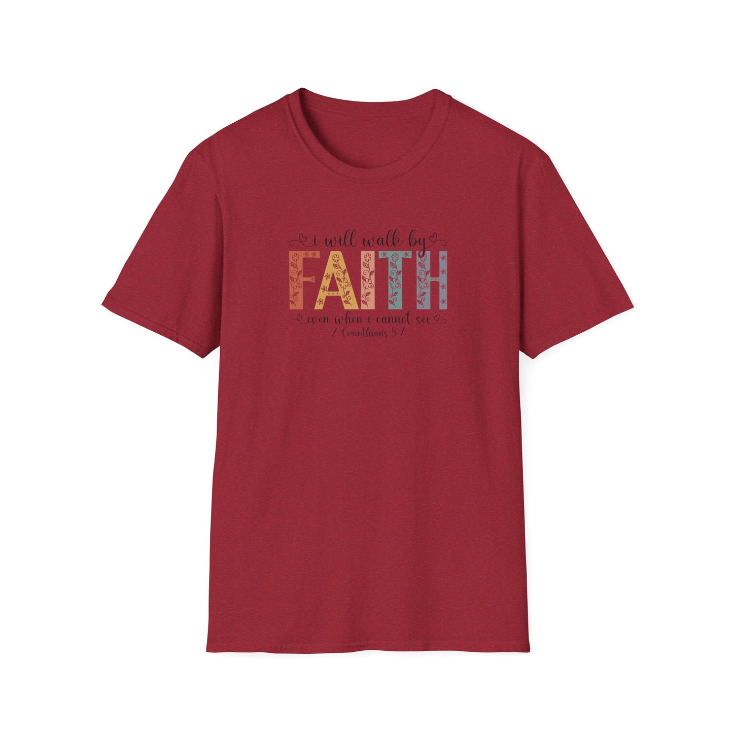 Faith Floral T-Shirt — "I will walk by FAITH" Inspirational Christian Tee