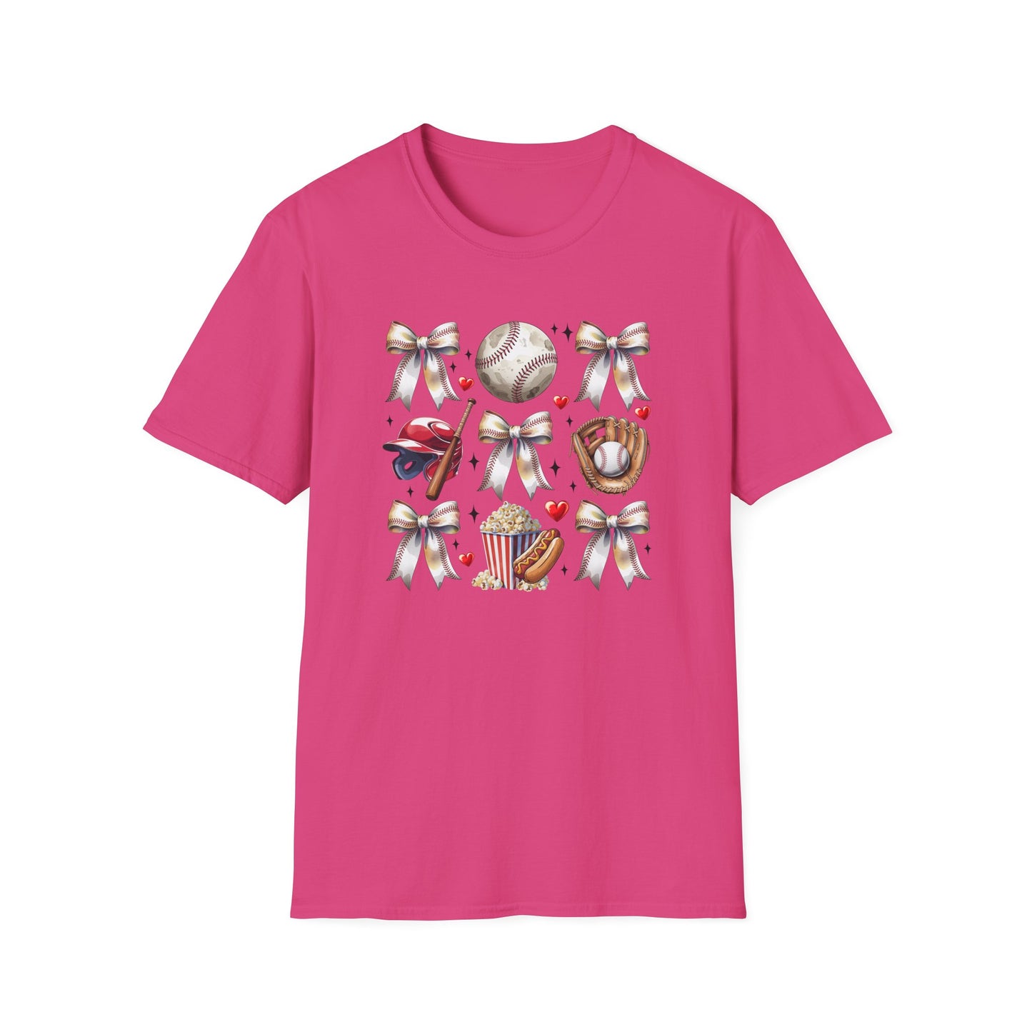 Baseball Mom Cute Gear T-Shirt — Helmet, Glove & Popcorn Sports Design