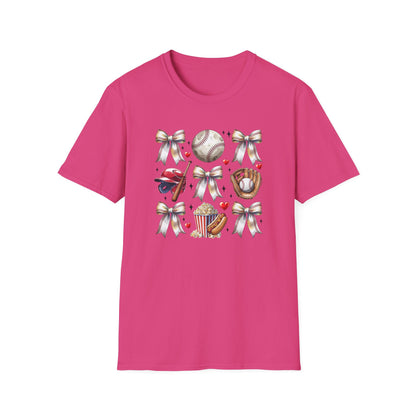 Baseball Mom Cute Gear T-Shirt — Helmet, Glove & Popcorn Sports Design