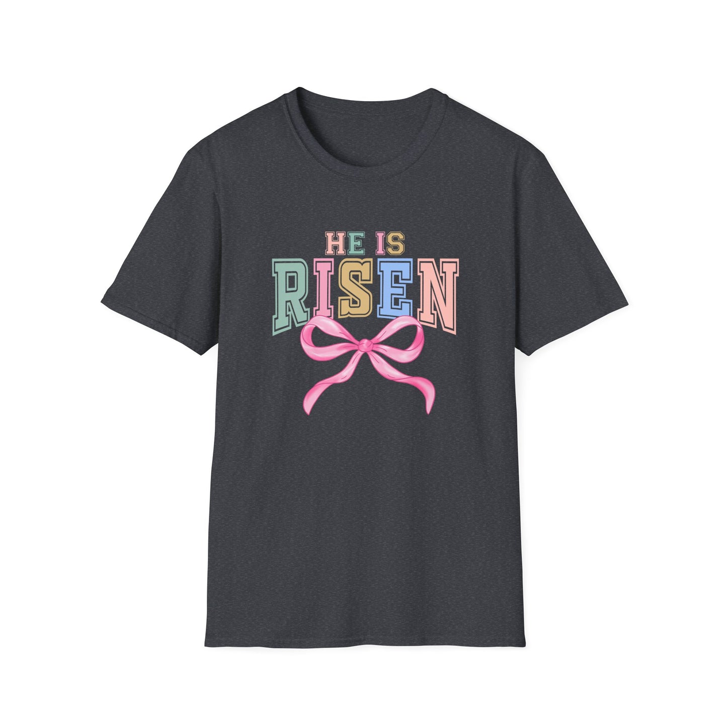 He Is Risen Easter Shirt, Christian Easter Bow Tee, Faith Based Easter Shirt Women, Religious Easter Outfit, Coquette Pastel Christian Graphic T-Shirt