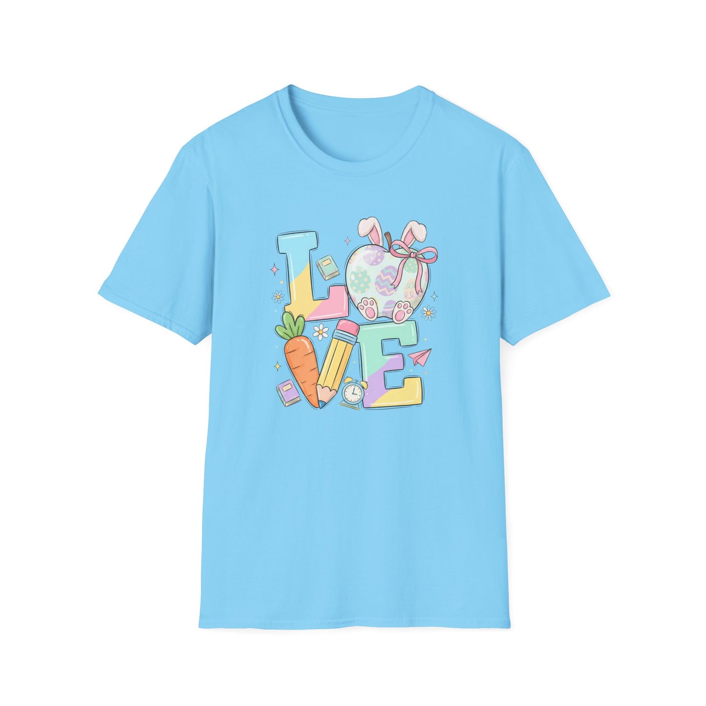 LOVE Easter Bunny Teacher Shirt, Cute Pastel Easter School Tee, Spring Teacher Graphic T-Shirt, Bunny Egg Classroom Shirt, Easter Teacher Gift