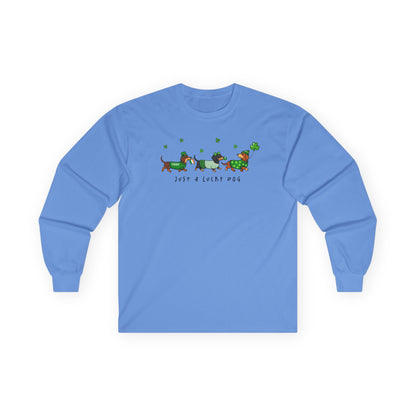 Long Sleeve Tee — 'Just a Lanky Dog' Dachshund St. Patrick's Day Graphic