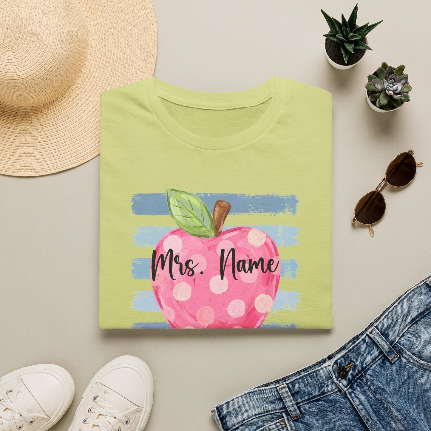 Personalized Teacher Apple Shirt | Custom Teacher Name or Grade Level T-Shirt | Back to School Teacher Tee | Cute Pink Apple Graphic Tee
