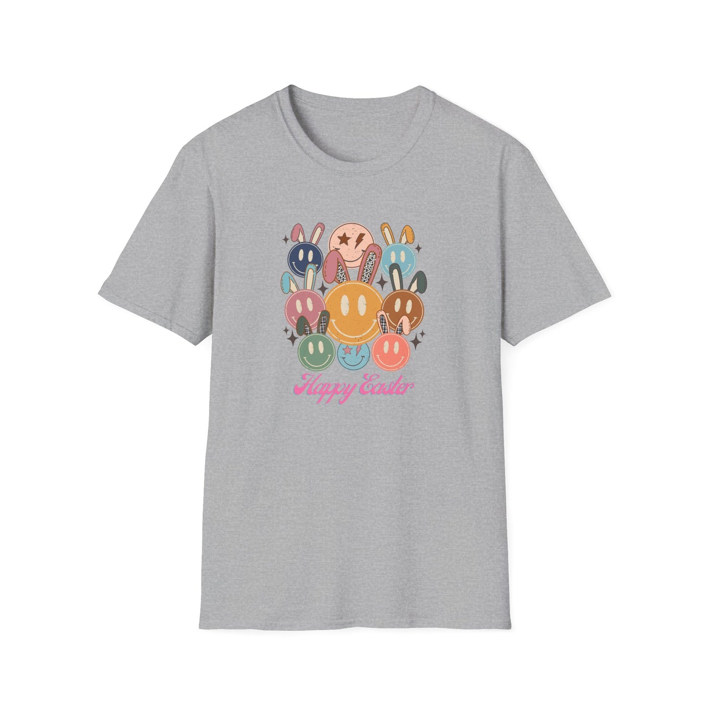 Happy Easter Smiley Face Shirt, Cute Bunny Smile Graphic Tee, Pastel Retro Easter Shirt Women, Spring Aesthetic Easter Outfit, Kawaii Bunny Graphic T-Shirt