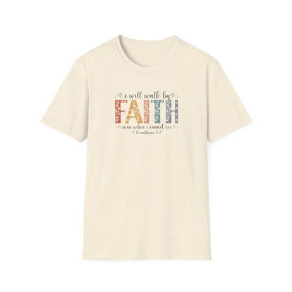 Faith Floral T-Shirt — "I will walk by FAITH" Inspirational Christian Tee
