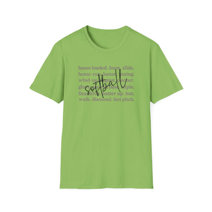 Softball Terms Shirt – Fast Pitch Softball Graphic Tee, Softball Words Typography Shirt, Game Day Softball Fan Apparel, Softball Lover Gift