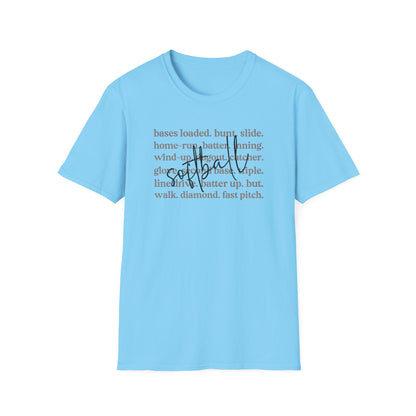 Softball Terms Shirt – Fast Pitch Softball Graphic Tee, Softball Words Typography Shirt, Game Day Softball Fan Apparel, Softball Lover Gift