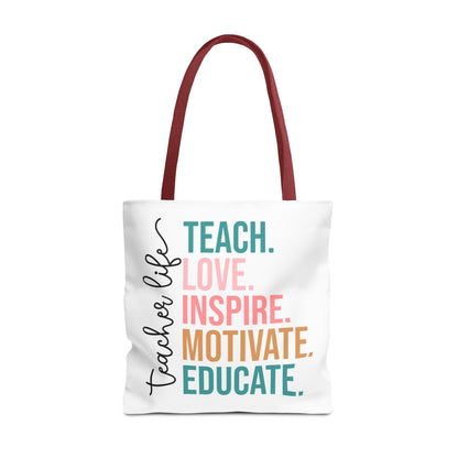Teacher Life Canvas Tote Bag – Teach Love Inspire Educate Bag – Inspirational Teacher Gift – Reusable Classroom Tote – Back to School