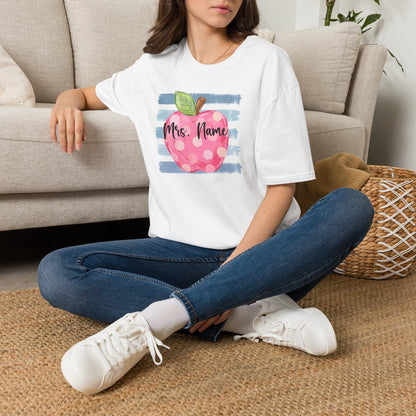 Personalized Teacher Apple Shirt | Custom Teacher Name or Grade Level T-Shirt | Back to School Teacher Tee | Cute Pink Apple Graphic Tee