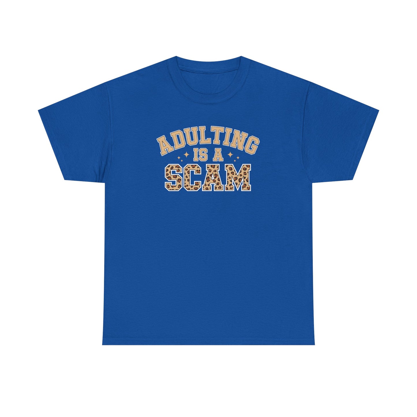 Adulting Is a Scam T-Shirt — Funny Retro Leopard Print Graphic Tee - Sarcastic Humor Shirt, Trendy Casual Tee