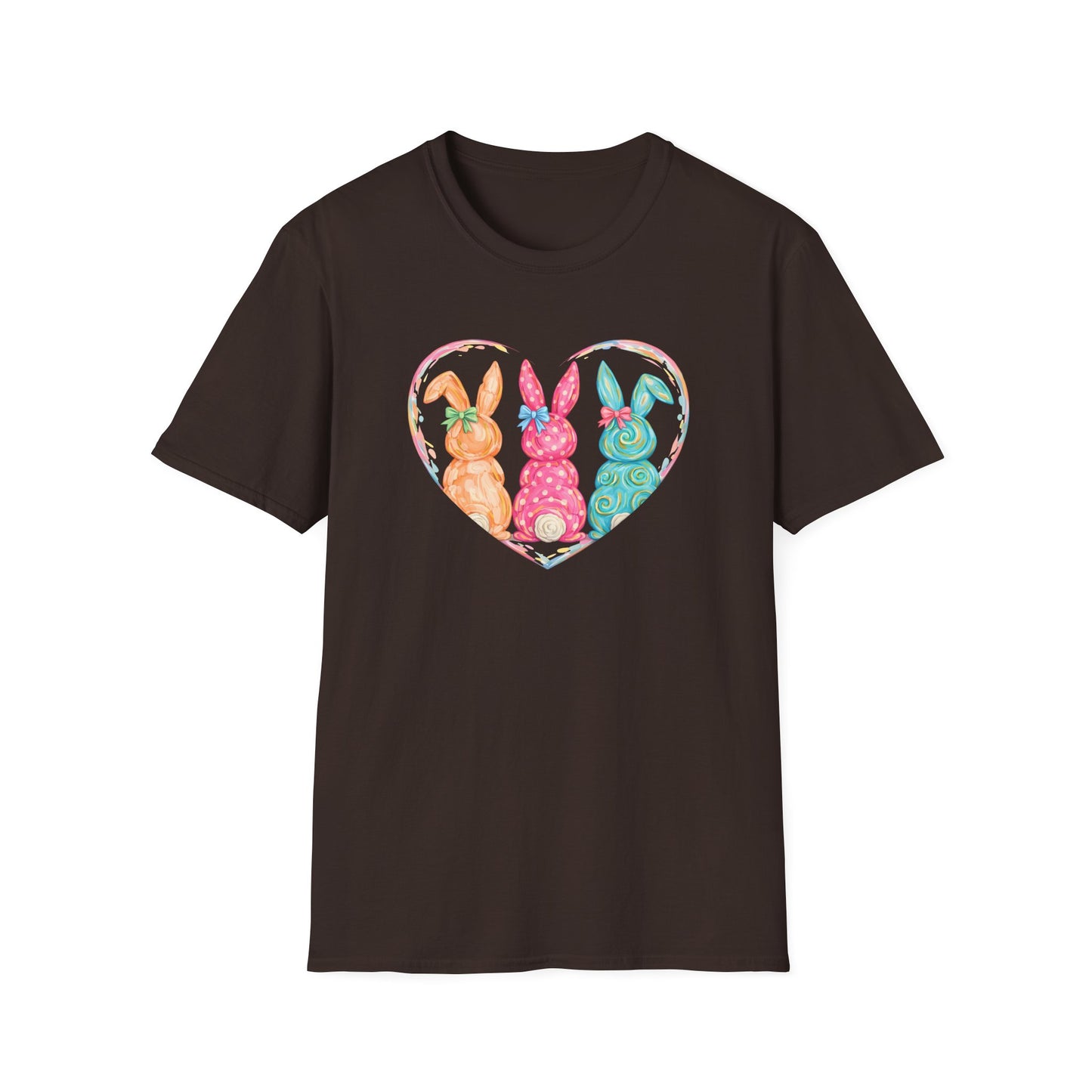 Pastel Easter Bunny Heart Tee – Cute Spring Graphic T-Shirt, Trendy Bunny Lover Shirt, Colorful Easter Outfit Top