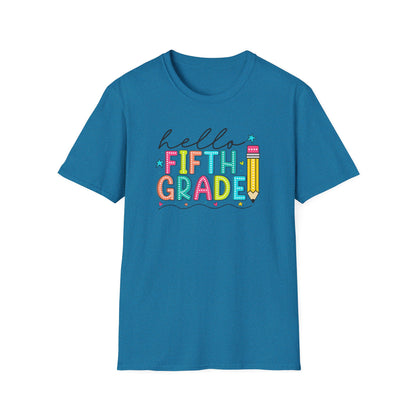 Hello Fifth Grade Pencil T-Shirt — Colorful Back-to-School Cute School Spirit Tee