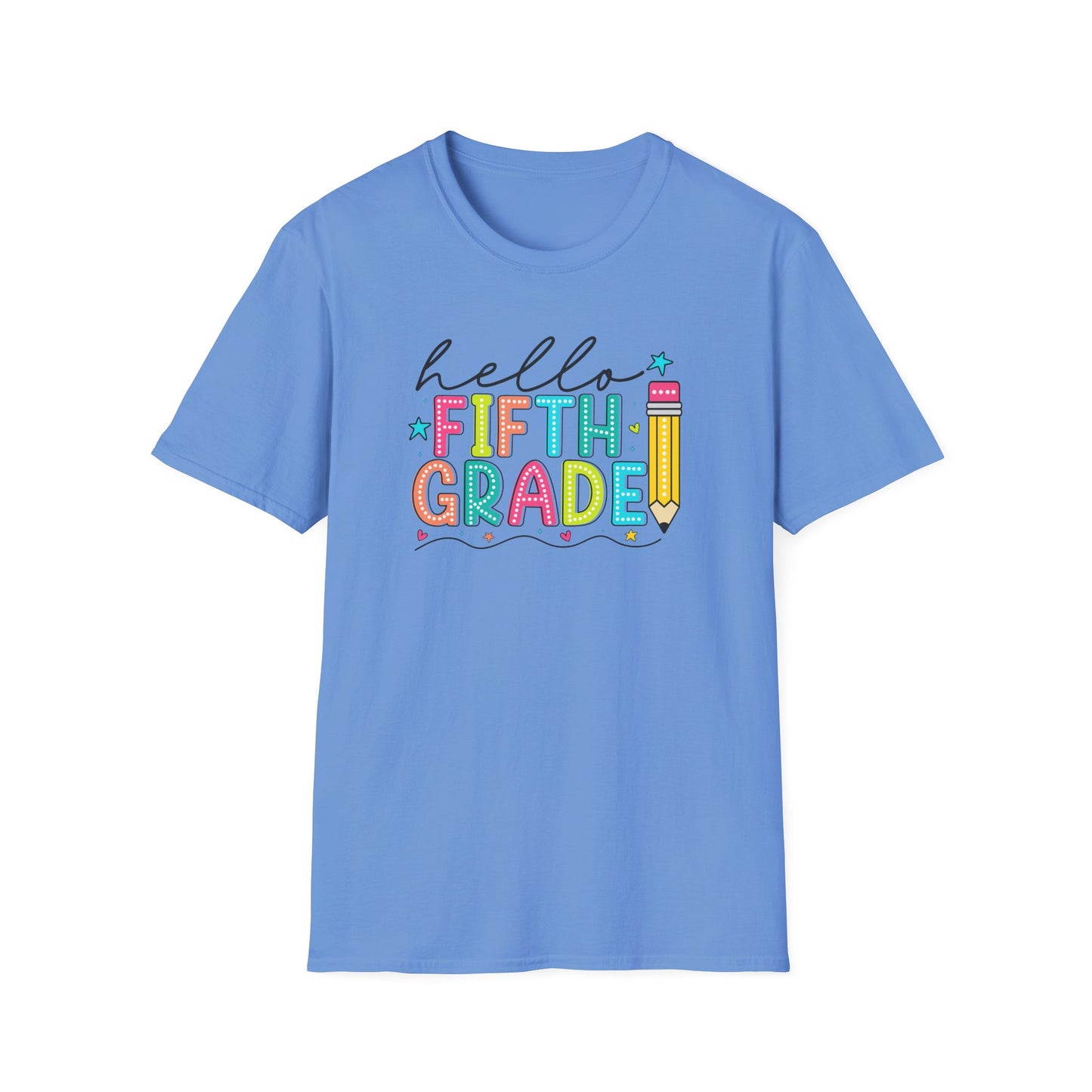 Hello Fifth Grade Pencil T-Shirt — Colorful Back-to-School Cute School Spirit Tee