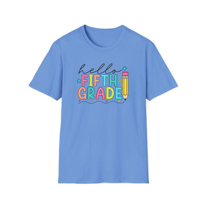 Hello Fifth Grade Pencil T-Shirt — Colorful Back-to-School Cute School Spirit Tee