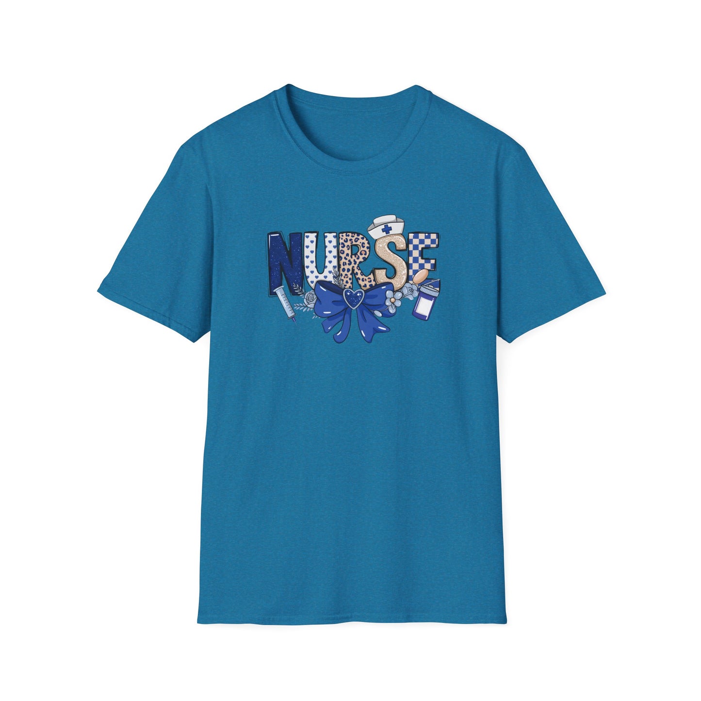 Nurse Ribbon & Icons T-Shirt — Cute Blue Nurse Graphic Tee