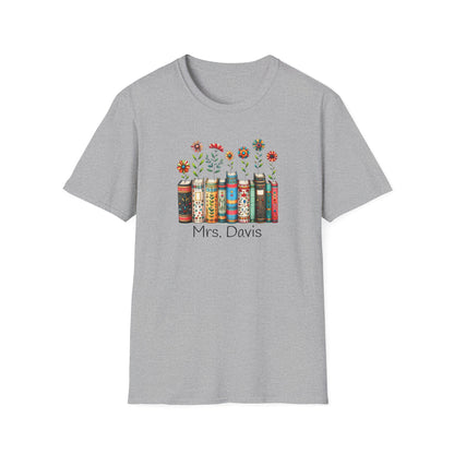 Personalized Floral Book Shirt – Teacher & Librarian Gift – Book Stack with Flowers Tee