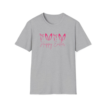 Happy Easter Bunny Ears Shirt, Minimalist Easter Shirt for Women, Cute Spring Graphic Tee, Pink Bunny Ear Easter Outfit, Pastel Holiday T-Shirt