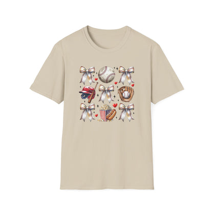 Baseball Mom Cute Gear T-Shirt — Helmet, Glove & Popcorn Sports Design