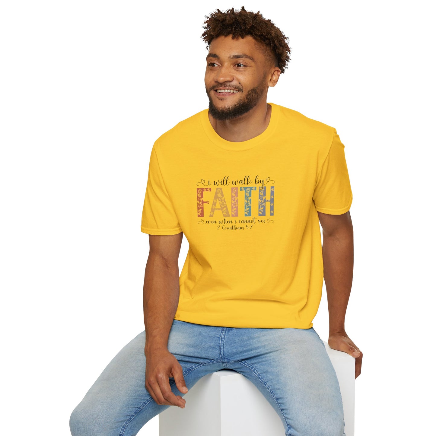 Faith Floral T-Shirt — "I will walk by FAITH" Inspirational Christian Tee
