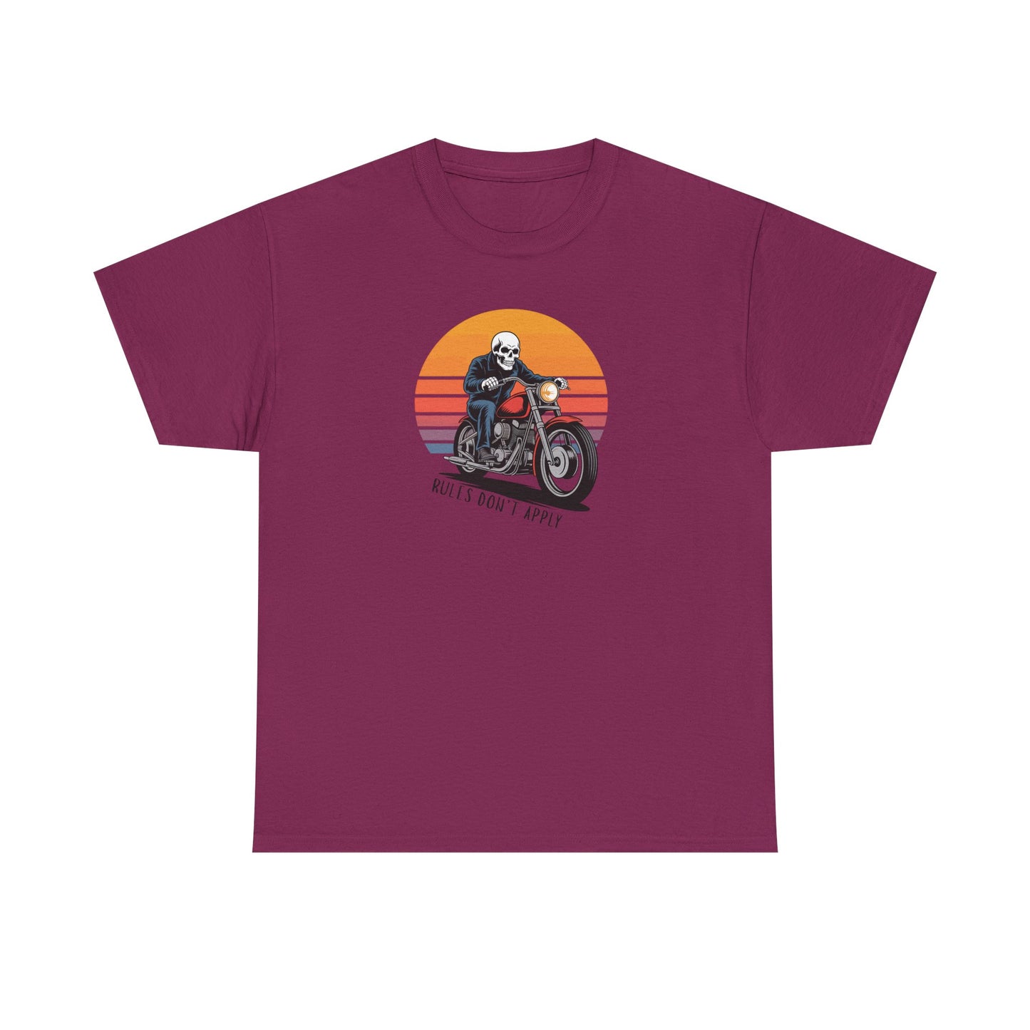 Skeleton Biker T-Shirt – “Rules Don’t Apply” Motorcycle Graphic Tee Vintage Style
