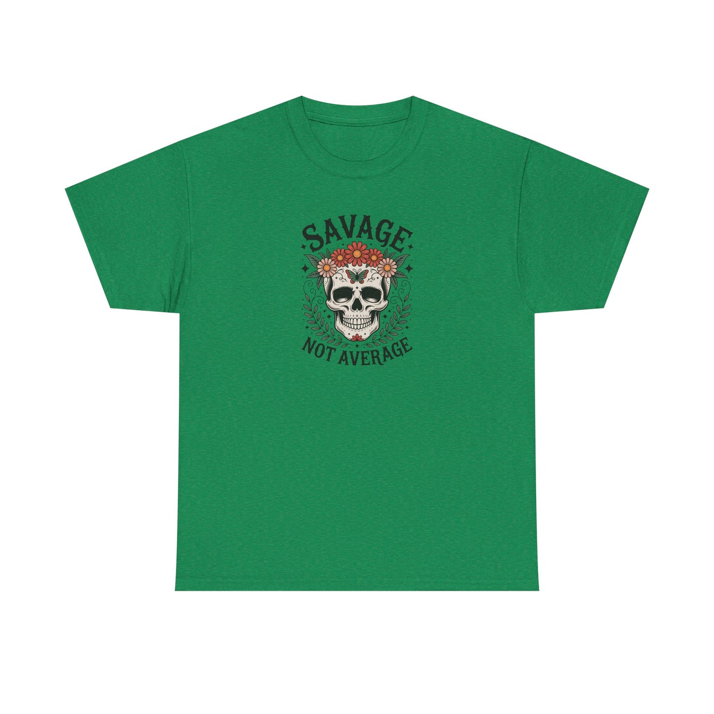 Savage Not Average Skull T-Shirt – Floral Skull Graphic Tee Vintage Style