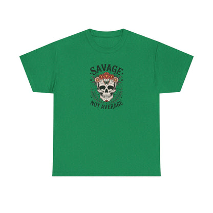 Savage Not Average Skull T-Shirt – Floral Skull Graphic Tee Vintage Style