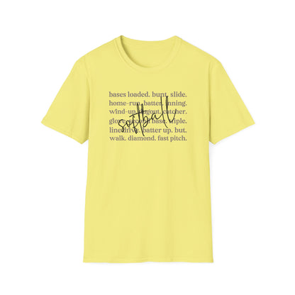 Softball Terms Shirt – Fast Pitch Softball Graphic Tee, Softball Words Typography Shirt, Game Day Softball Fan Apparel, Softball Lover Gift