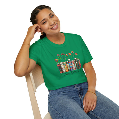 Personalized Floral Book Shirt – Teacher & Librarian Gift – Book Stack with Flowers Tee
