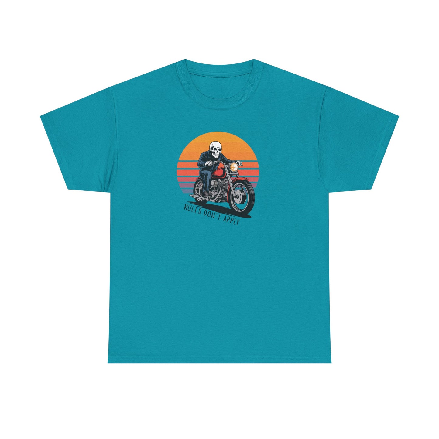 Skeleton Biker T-Shirt – “Rules Don’t Apply” Motorcycle Graphic Tee Vintage Style
