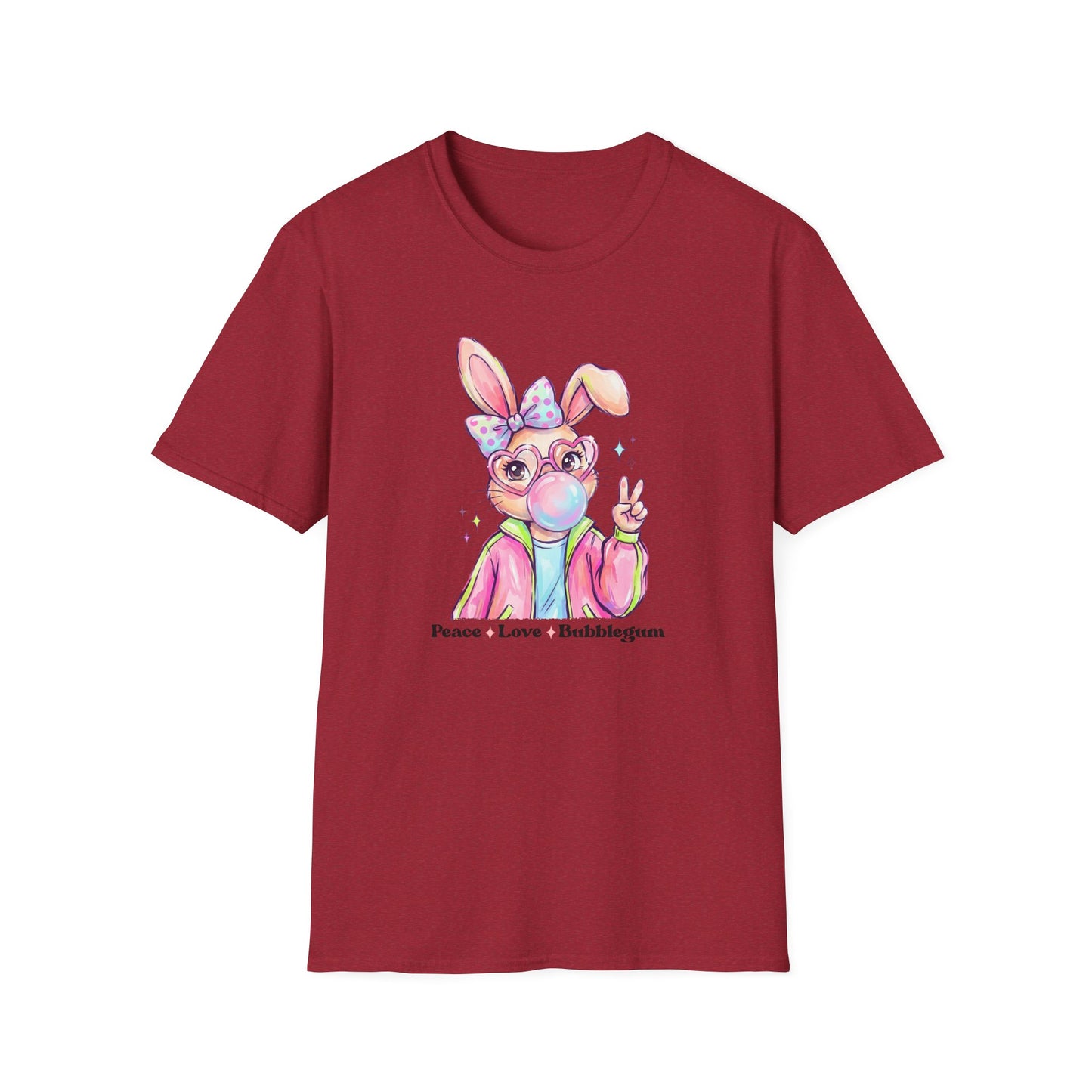 Peace Love Bubblegum Bunny Shirt, Cute Easter Bunny Tee, Kawaii Rabbit Graphic T-Shirt, Pastel Spring Outfit, Coquette Bunny Easter Shirt for Women
