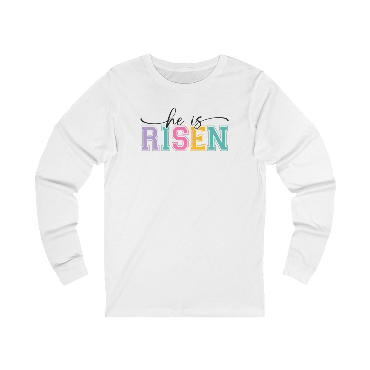 He Is Risen Christian Sweatshirt – Faith Based Easter Crewneck, Front & Back Religious Graphic Sweatshirt, Pastel Resurrection Church Pullover for Women