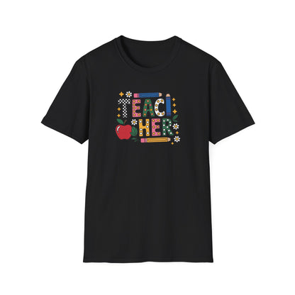 Teacher Graphic T-Shirt — Colorful Apple & Pencil Back-to-School Tee