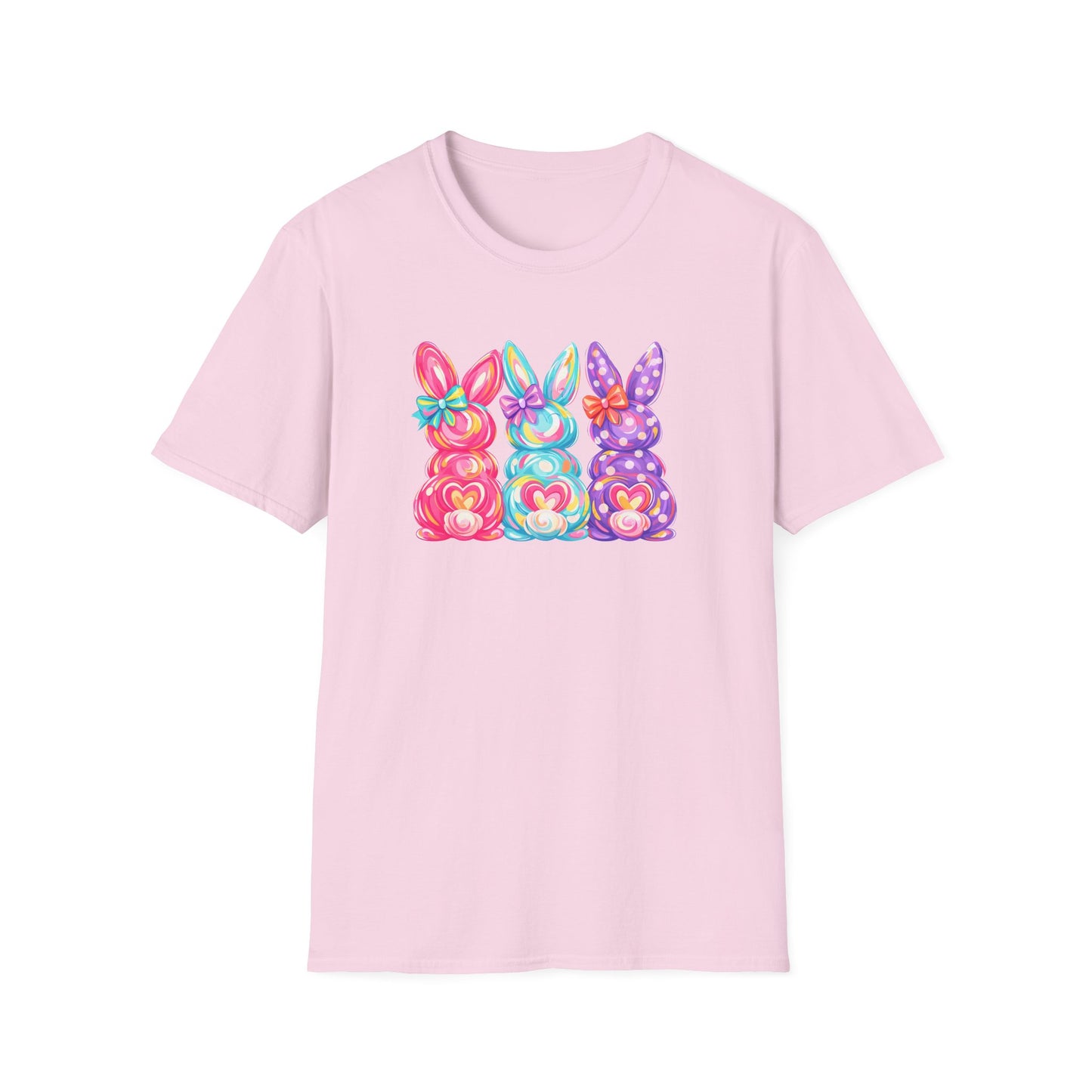 Easter Pastel Bunny Trio T-Shirt — Colorful Spring Bunny Graphic Tee