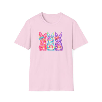 Easter Pastel Bunny Trio T-Shirt — Colorful Spring Bunny Graphic Tee