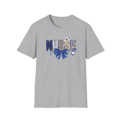 Nurse Ribbon & Icons T-Shirt — Cute Blue Nurse Graphic Tee