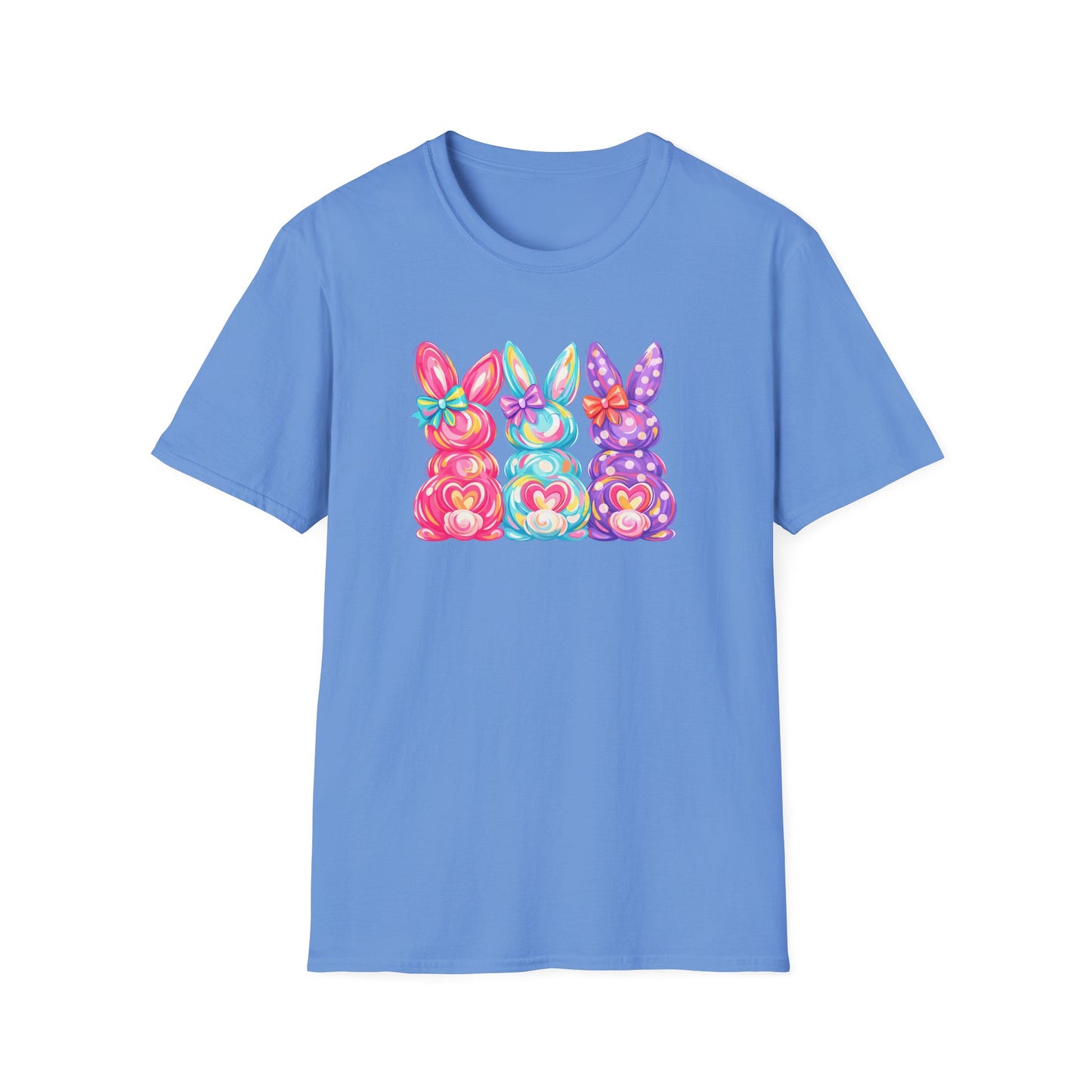 Easter Pastel Bunny Trio T-Shirt — Colorful Spring Bunny Graphic Tee