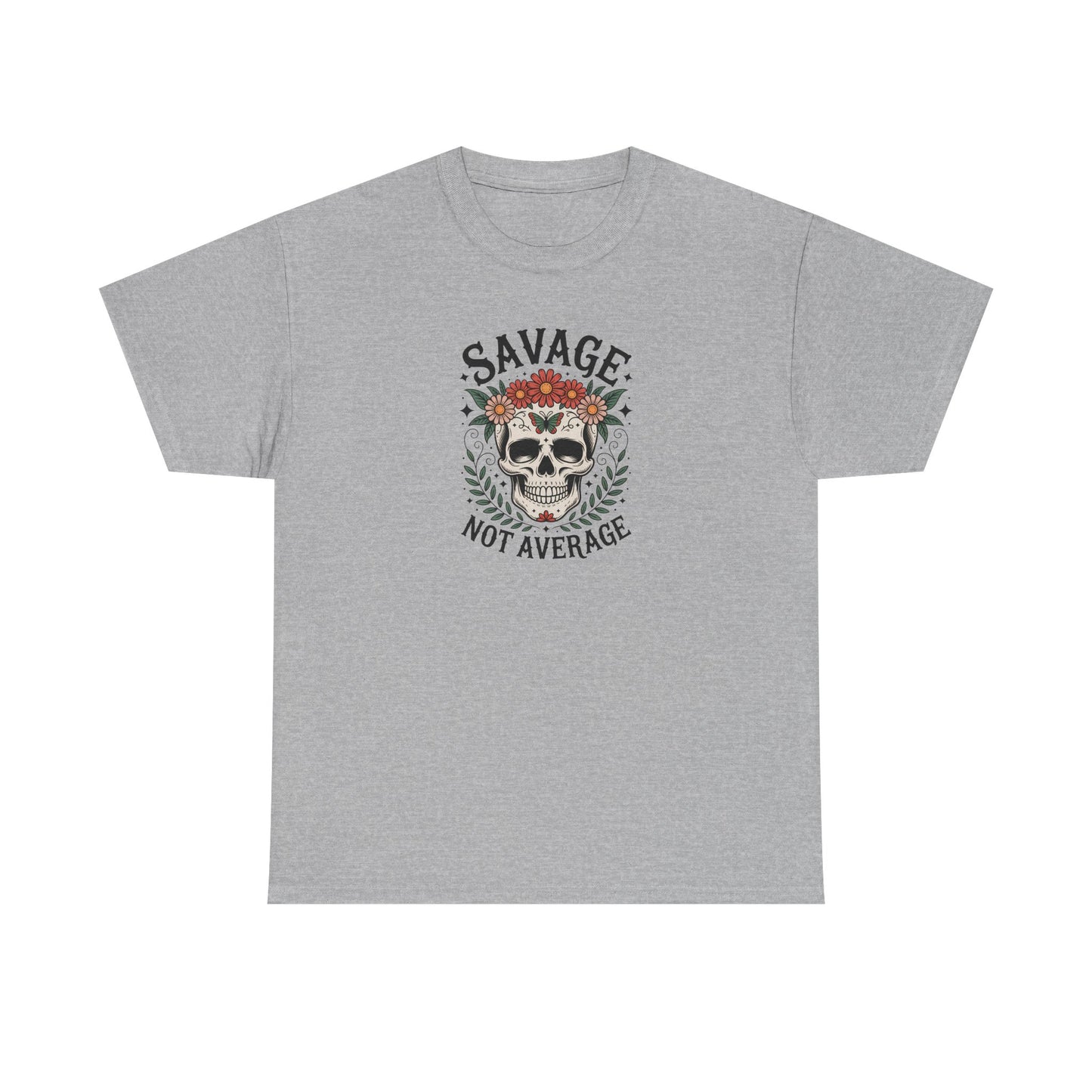 Savage Not Average Skull T-Shirt – Floral Skull Graphic Tee Vintage Style