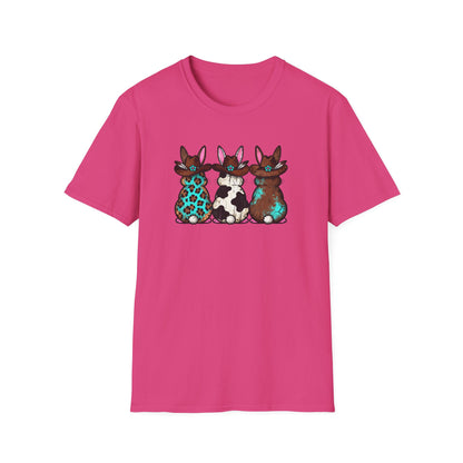 Western Easter Bunny T-Shirt – Cowgirl Bunny Graphic Tee, Rustic Cow Print & Leopard Bunny Shirt, Country Easter Shirt, Farmhouse Spring Tee