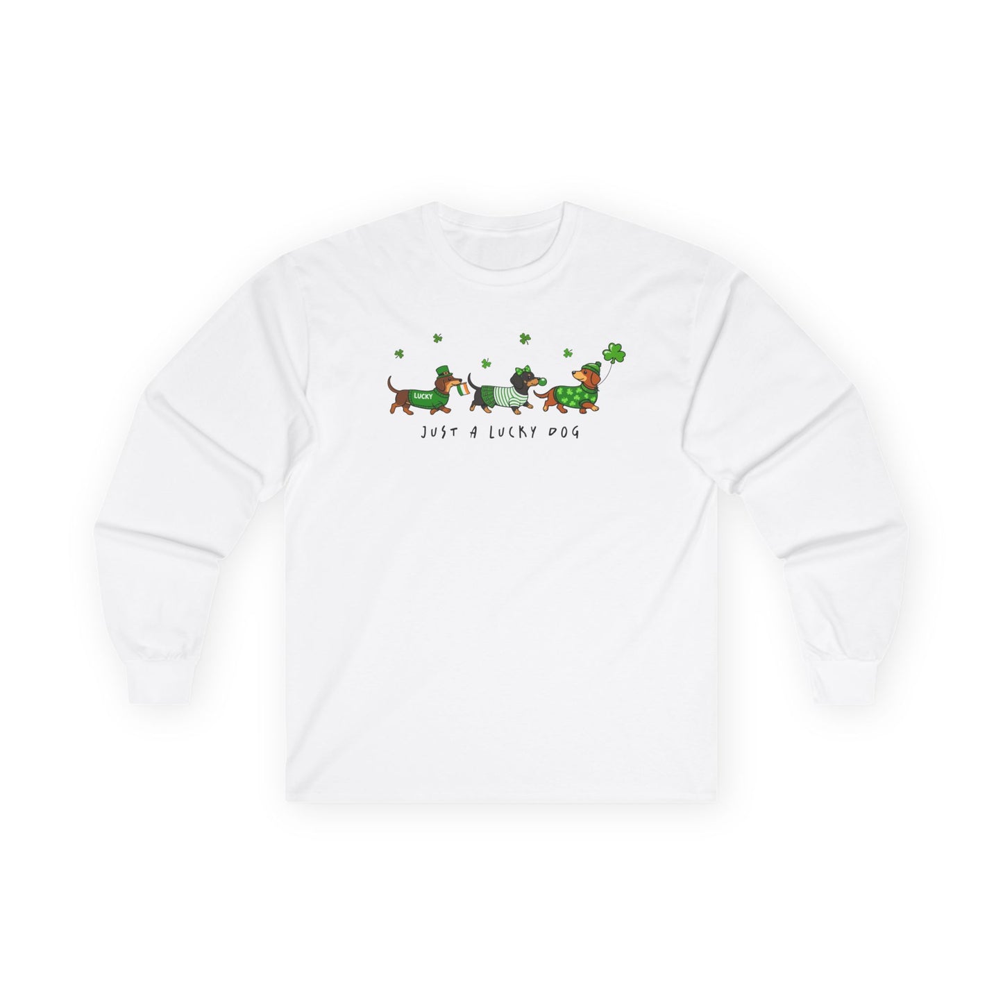 Long Sleeve Tee — 'Just a Lanky Dog' Dachshund St. Patrick's Day Graphic