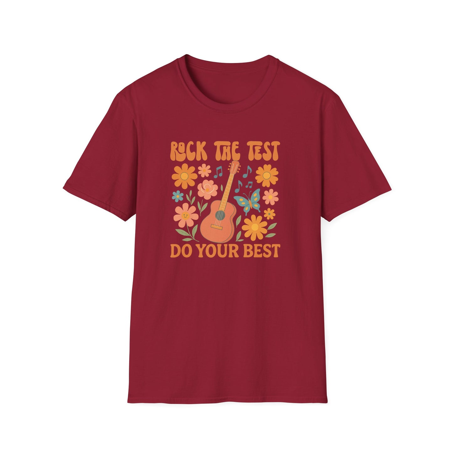 Rock the Test Guitar T‑Shirt — Do Your Best Retro Floral Tee - State Testing Teacher Tee